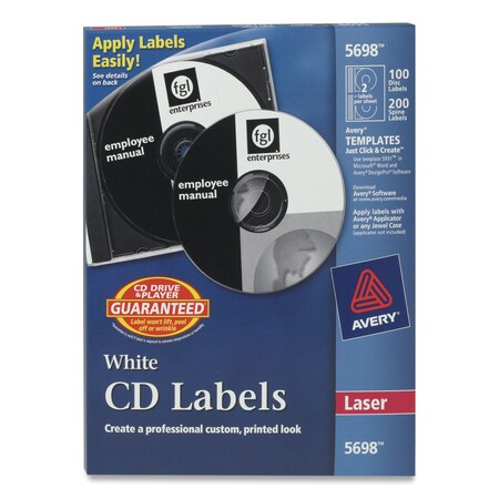 Avery Dennison Cd/Dvd Labels, White, PK100 5698